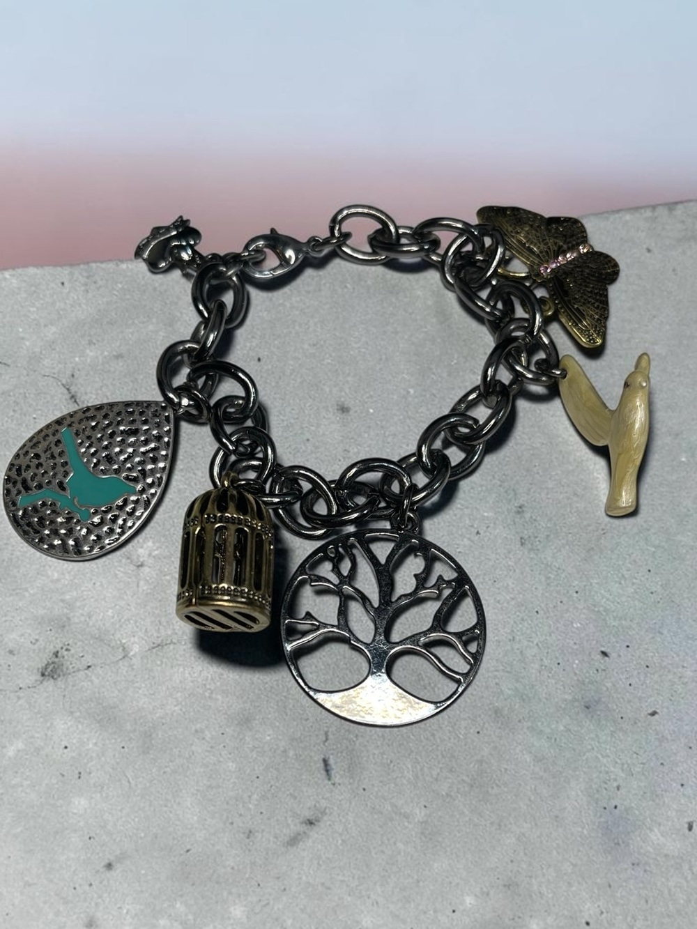 Vera Wang Born to Rule Multi Charm Gunmetal Bracelet